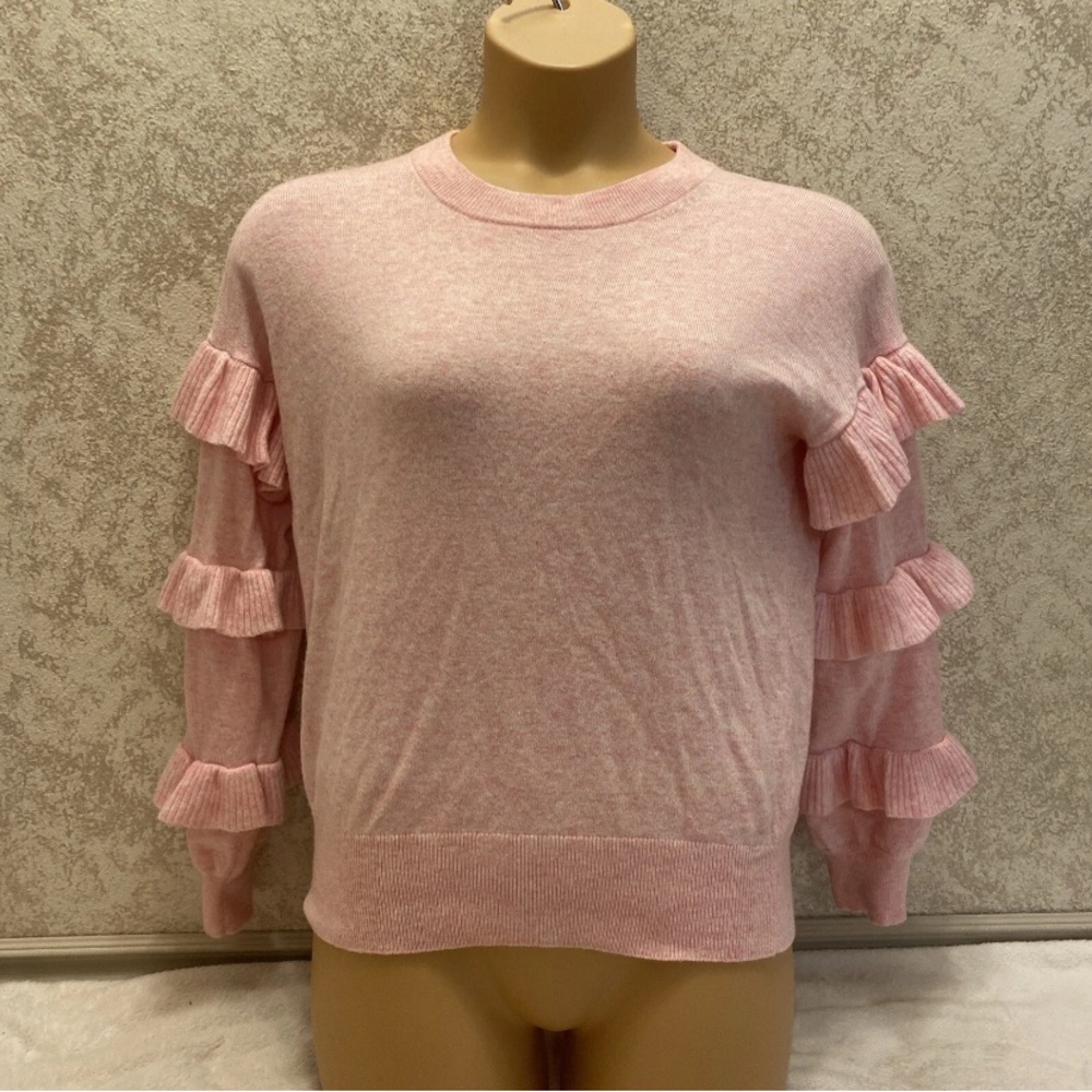 J. Crew Pink Ruffle Sleeve Sweater